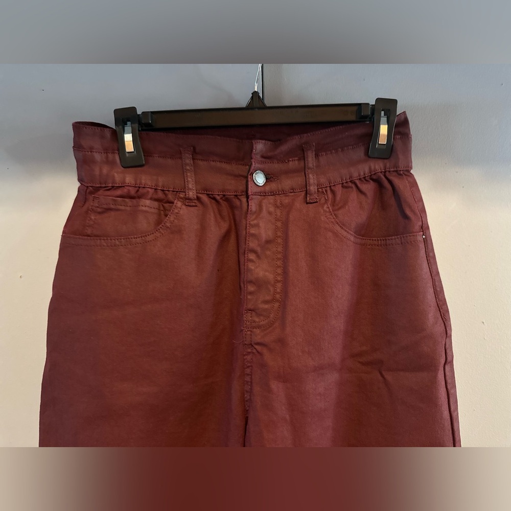 Zara - Denim Burgundy Pants (Size 8) - Picture 4 of 10